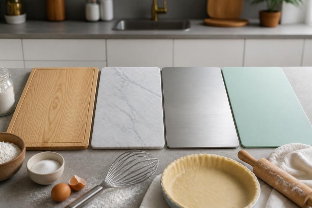 découvrez comment choisir la planche pâtisserie idéale parmi le bois, le marbre, l'inox ou le silicone pour réussir toutes vos préparations culinaires.
