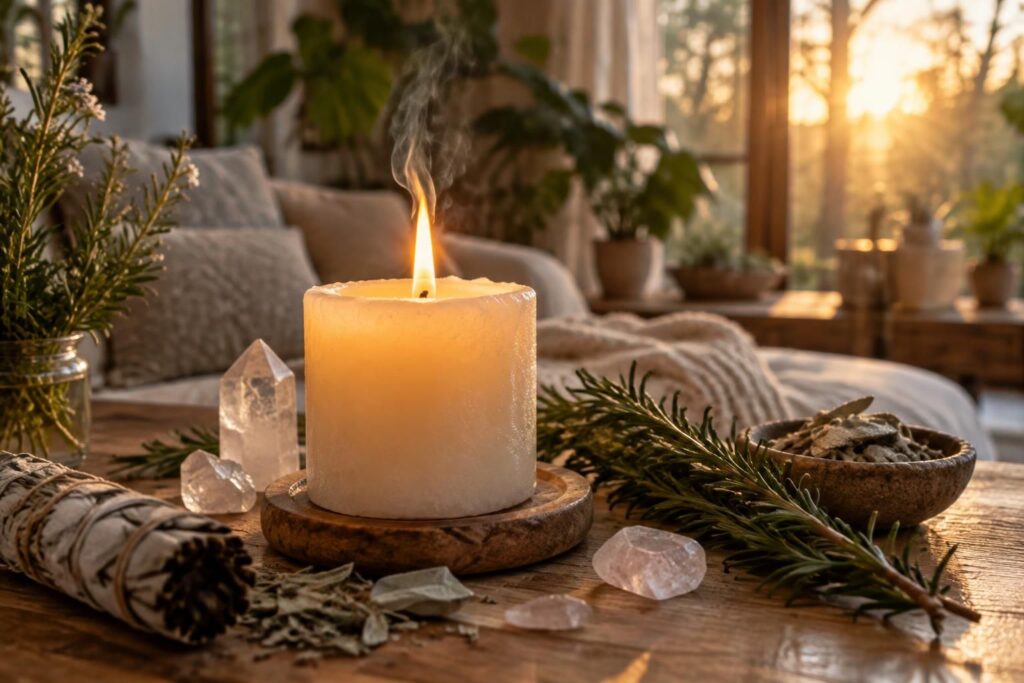 purifiez votre intérieur avec une bougie énergétique conçue pour favoriser le nettoyage des énergies et créer une atmosphère harmonieuse dans votre maison.