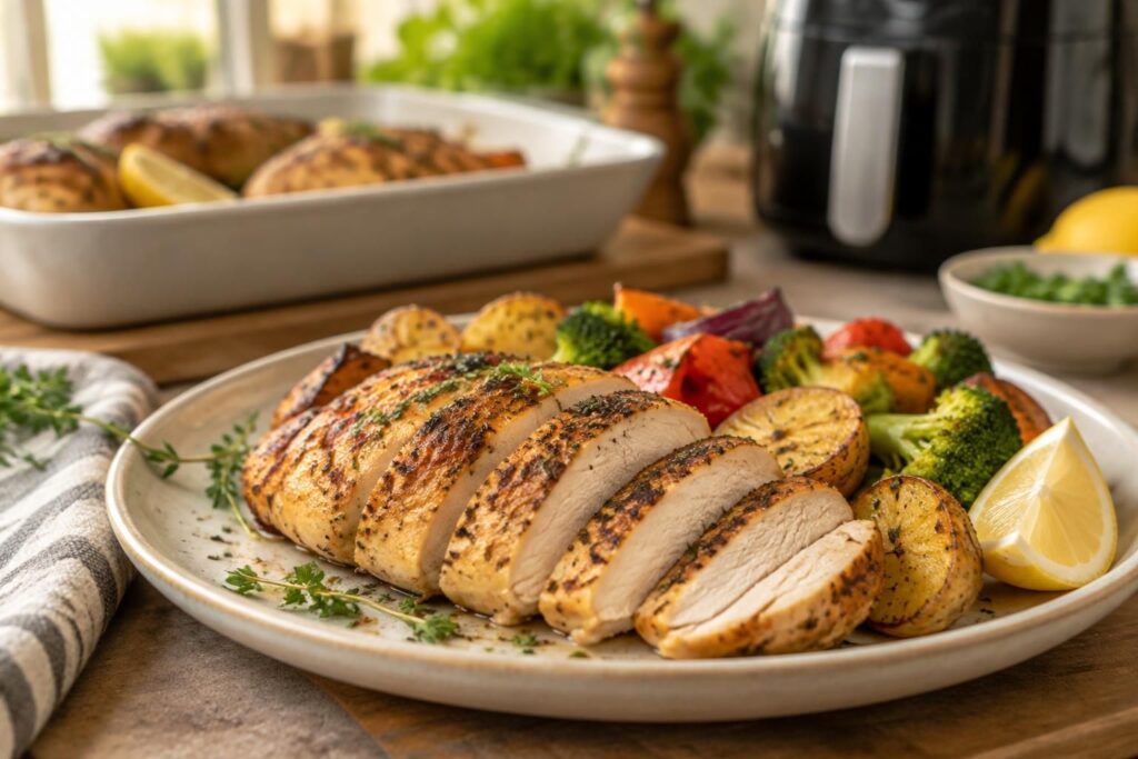préparez un blanc de poulet tendre et savoureux grâce à cette recette facile, à cuire au four ou à l’air fryer.