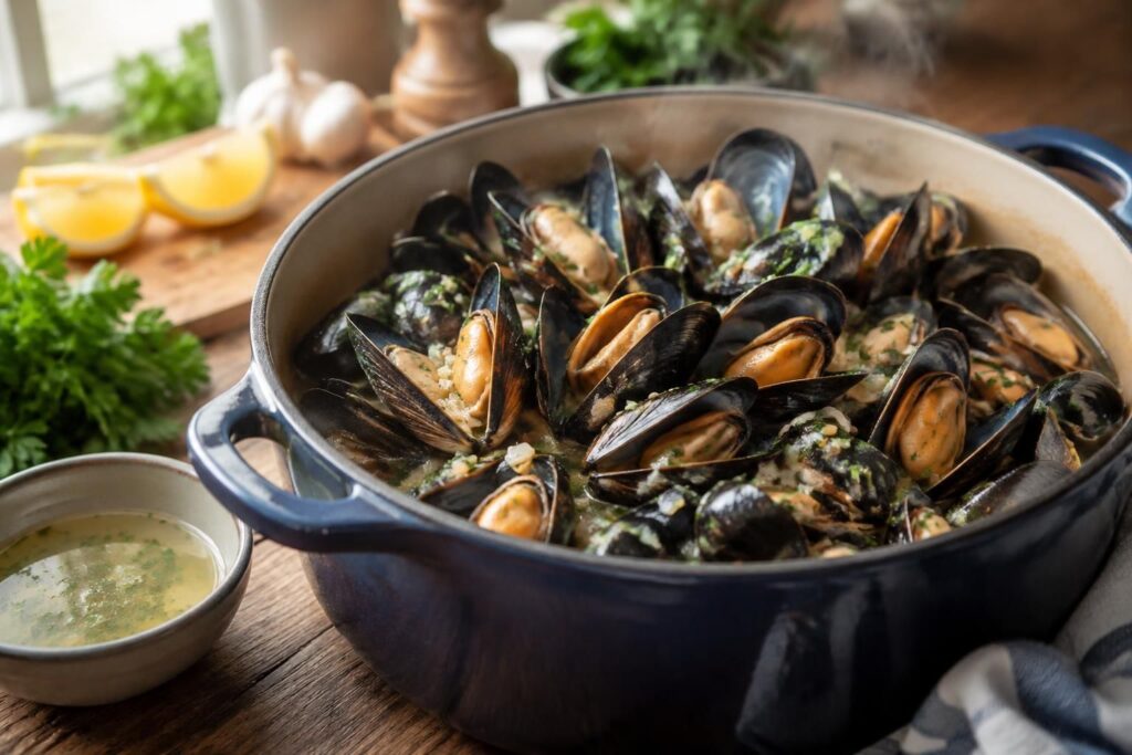 découvrez la recette traditionnelle des moules marinières sans vin blanc : ingrédients, astuces et temps de cuisson pour des moules tendres et savoureuses.