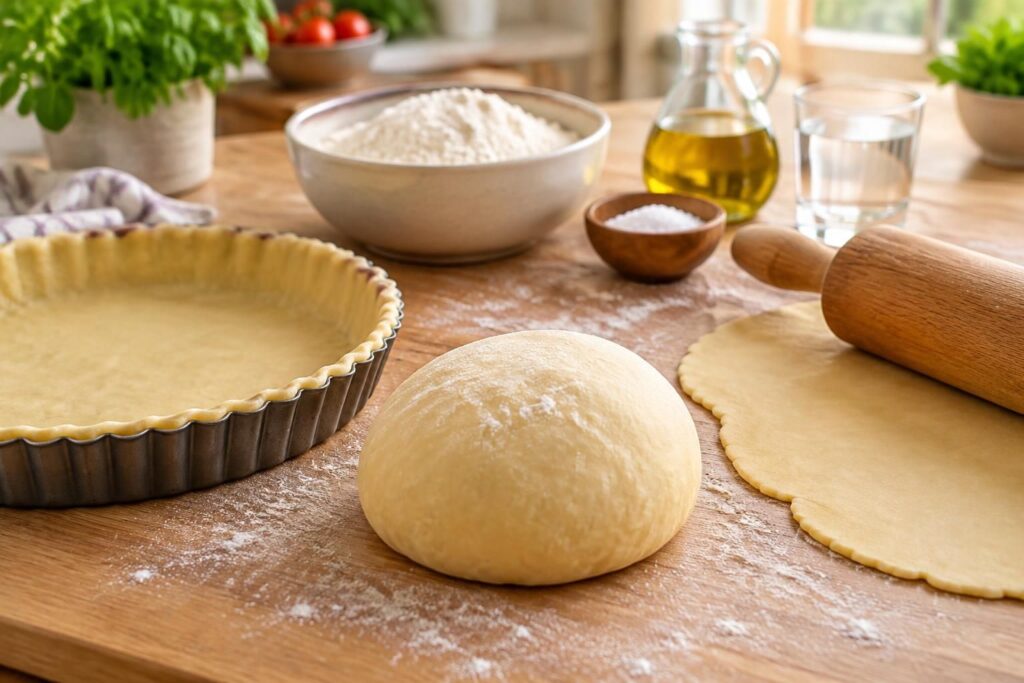 préparez une pâte brisée maison rapide et sans beurre, facile à réaliser et idéale pour vos tartes salées ou sucrées.